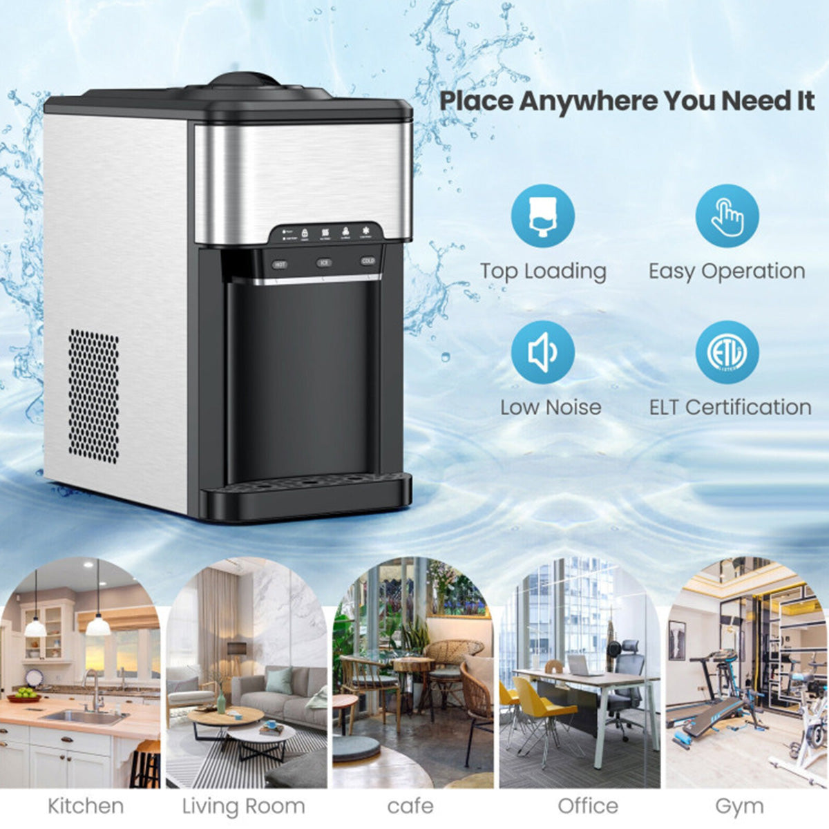 3-in-1 Water Cooler with Built-In Ice Maker
