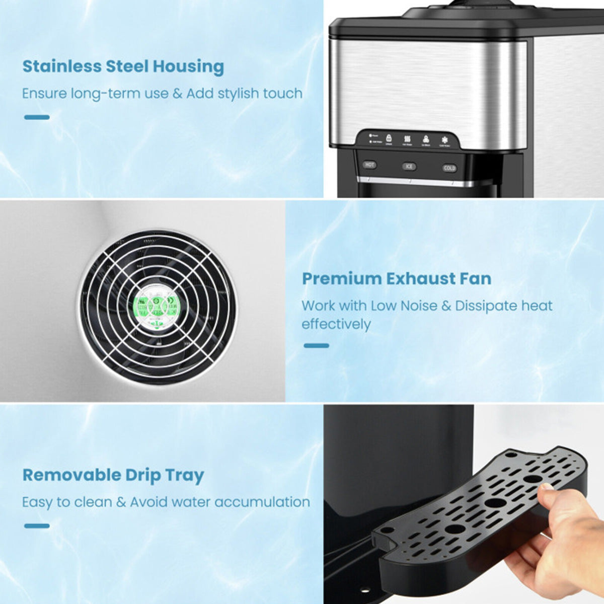 3-in-1 Water Cooler with Built-In Ice Maker