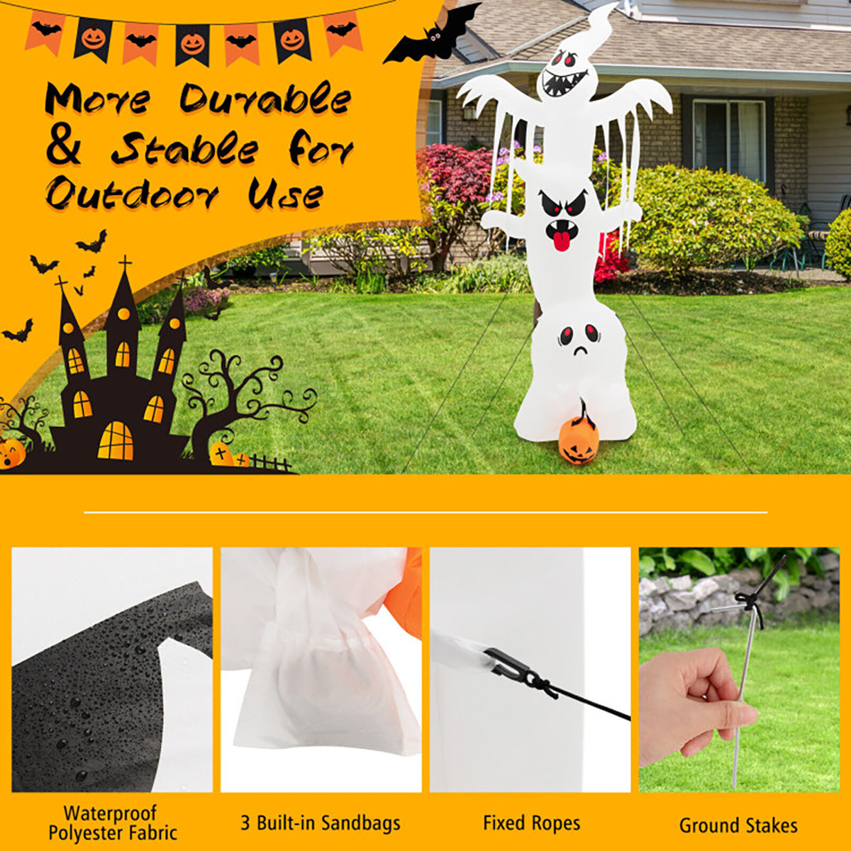 10' Inflatable Halloween Overlapping Ghosts