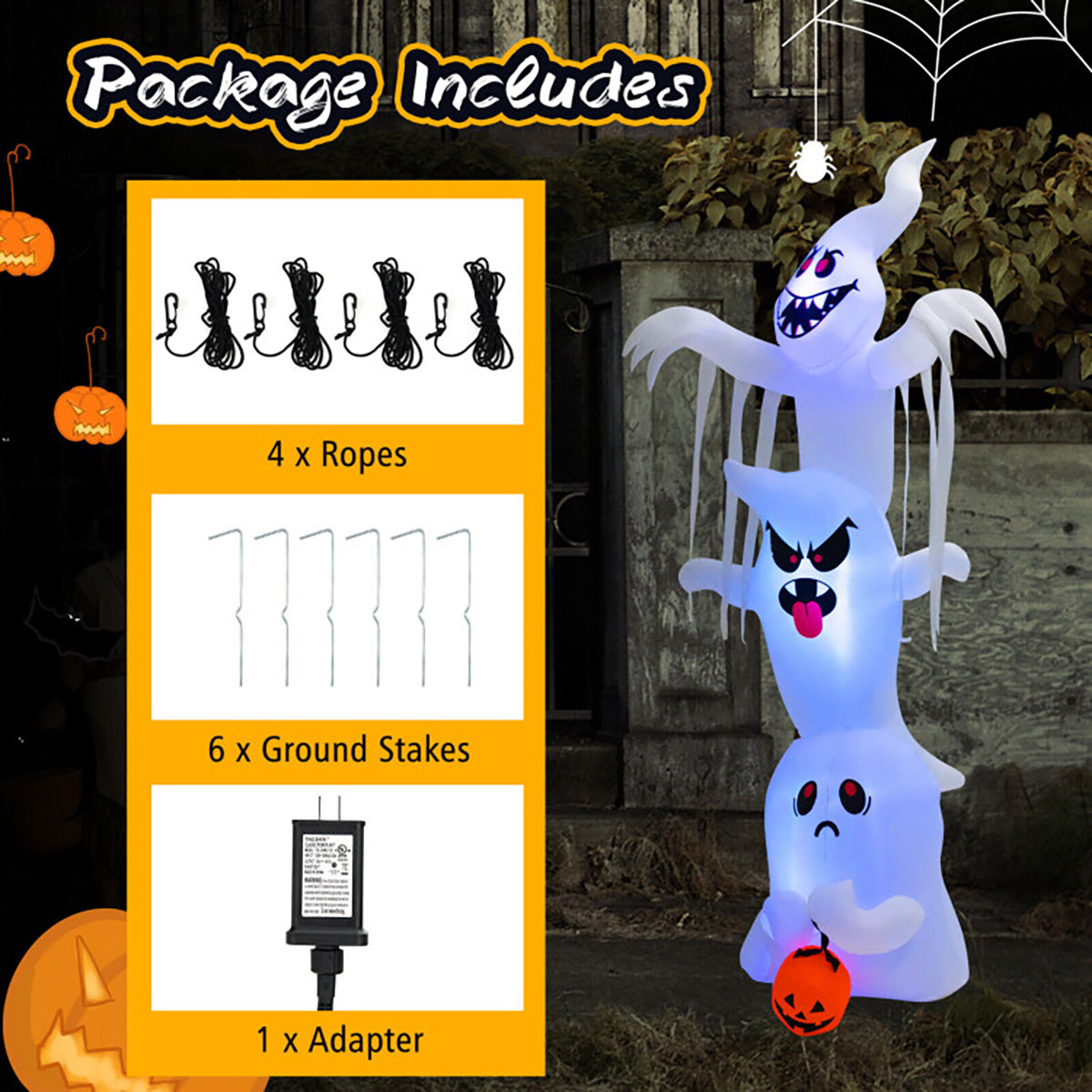 10' Inflatable Halloween Overlapping Ghosts