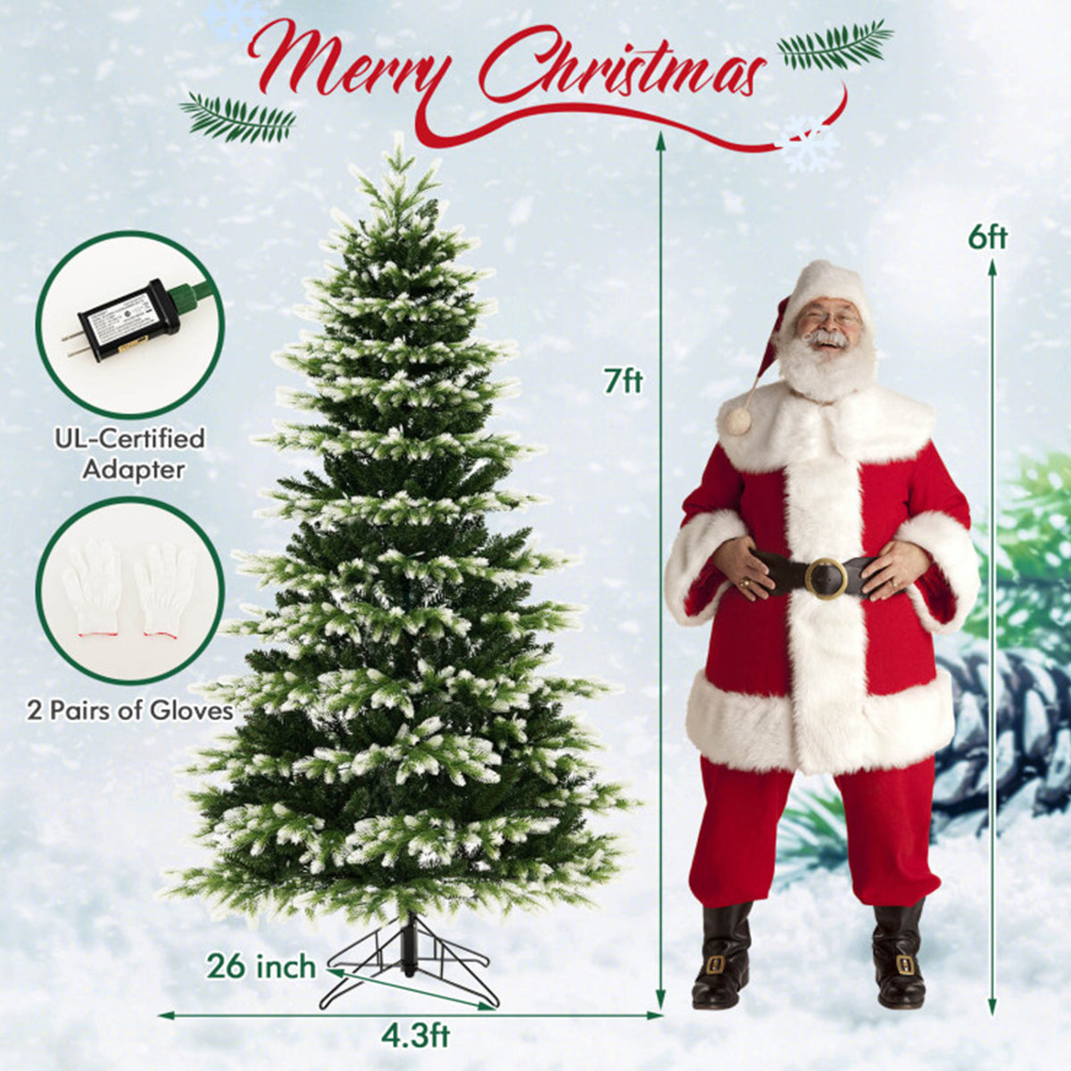 Snowy Tipped Pre-Lit Hinged Christmas Tree with Remote Control