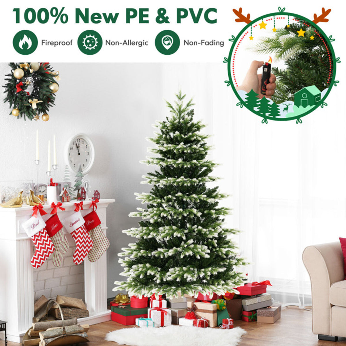 Snowy Tipped Pre-Lit Hinged Christmas Tree with Remote Control