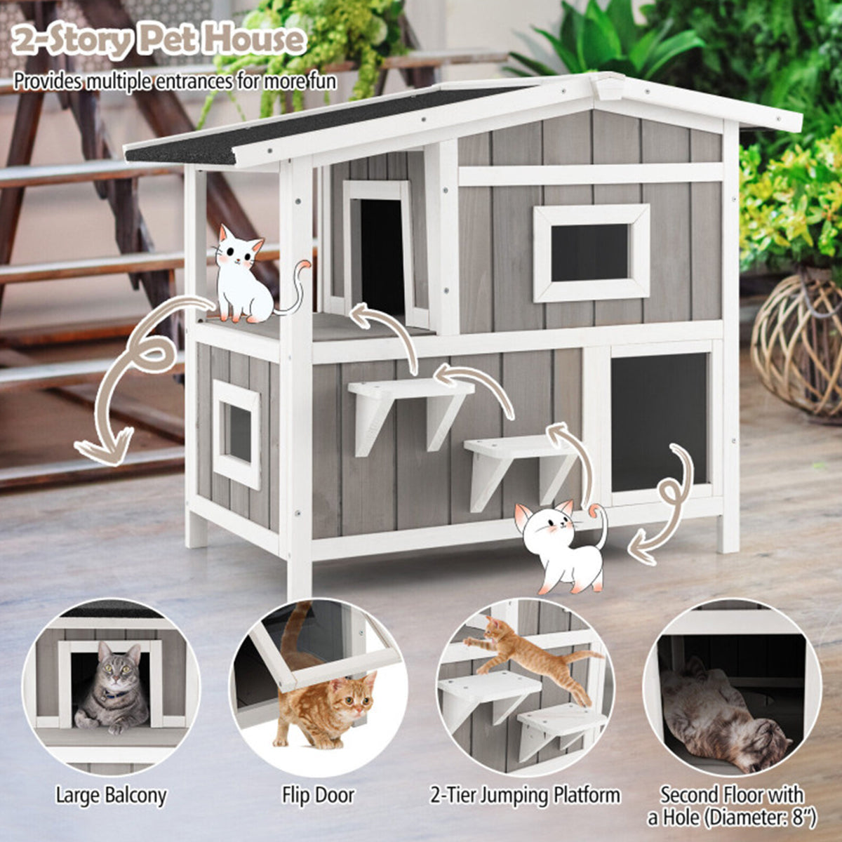 2-Story Wooden Outdoor Feral Cat House