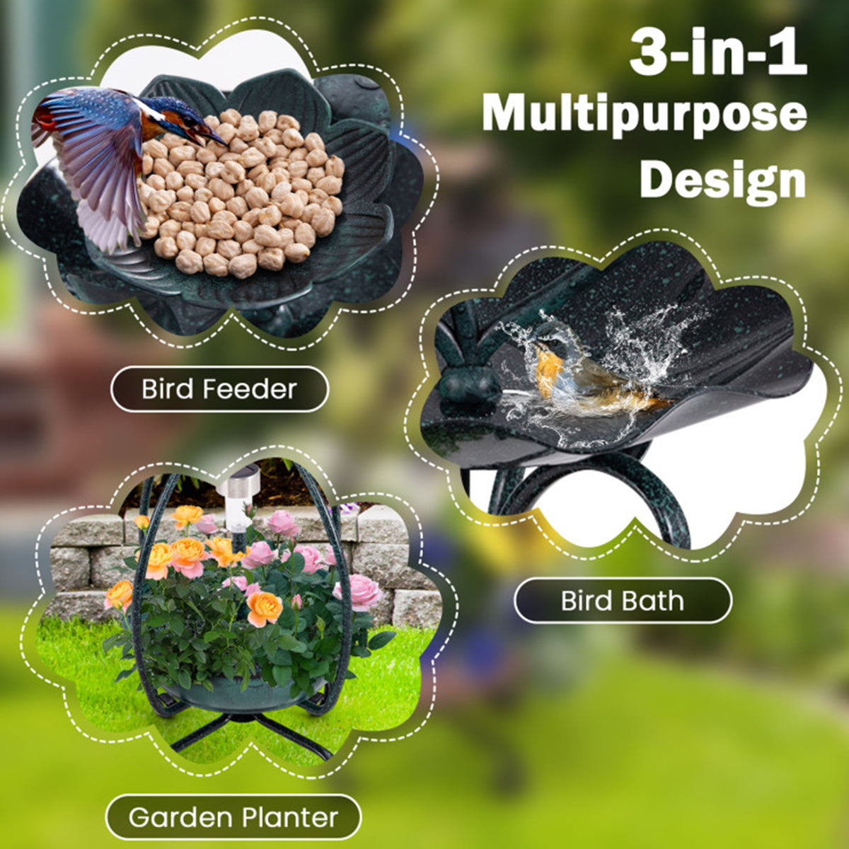 Solar Bird Bath Feeder and Planter