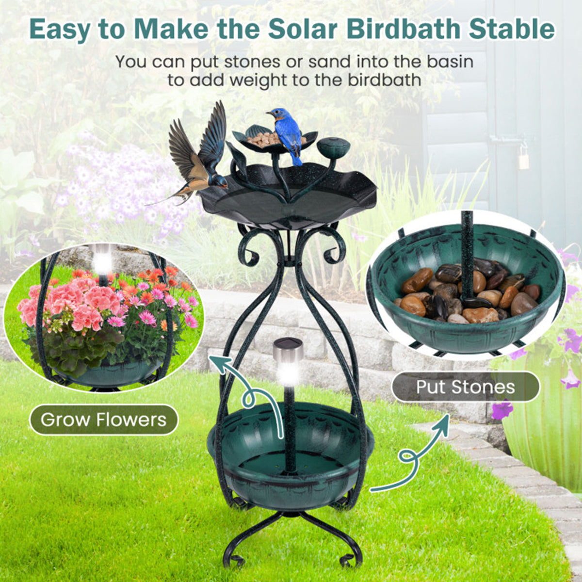 Solar Bird Bath Feeder and Planter