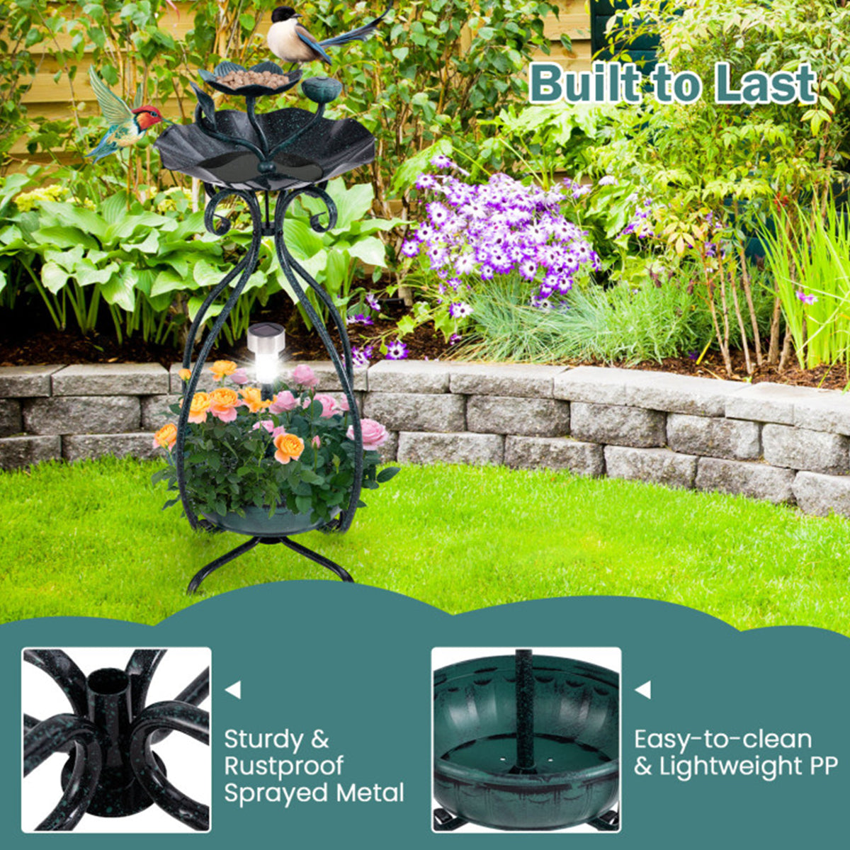 Solar Bird Bath Feeder and Planter