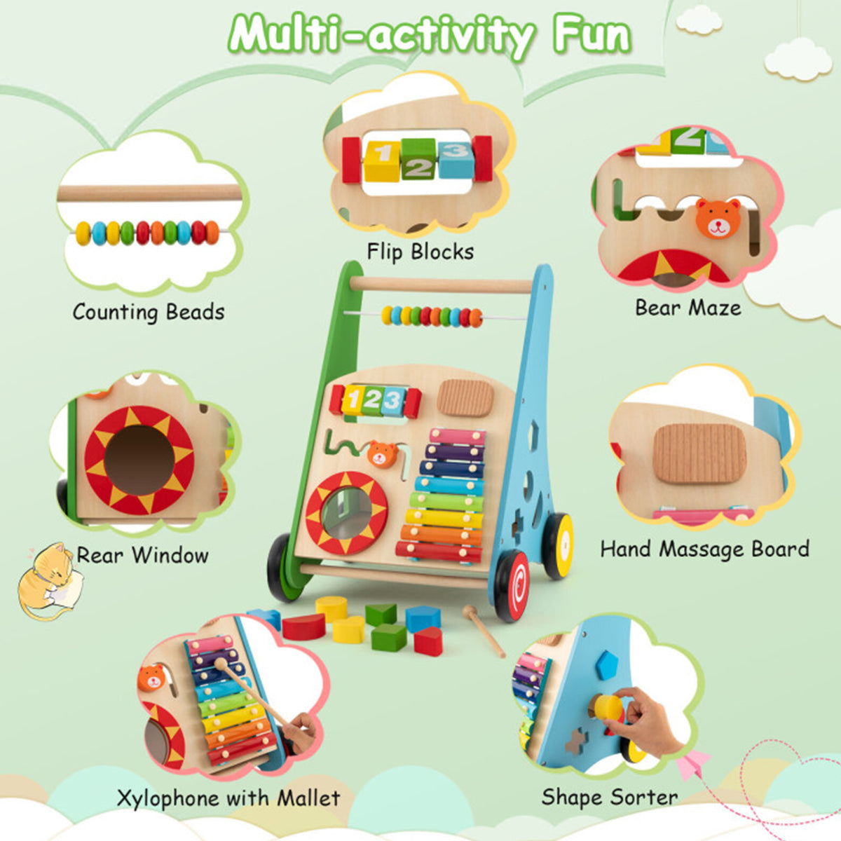 Wooden Push Walker Activity Center
