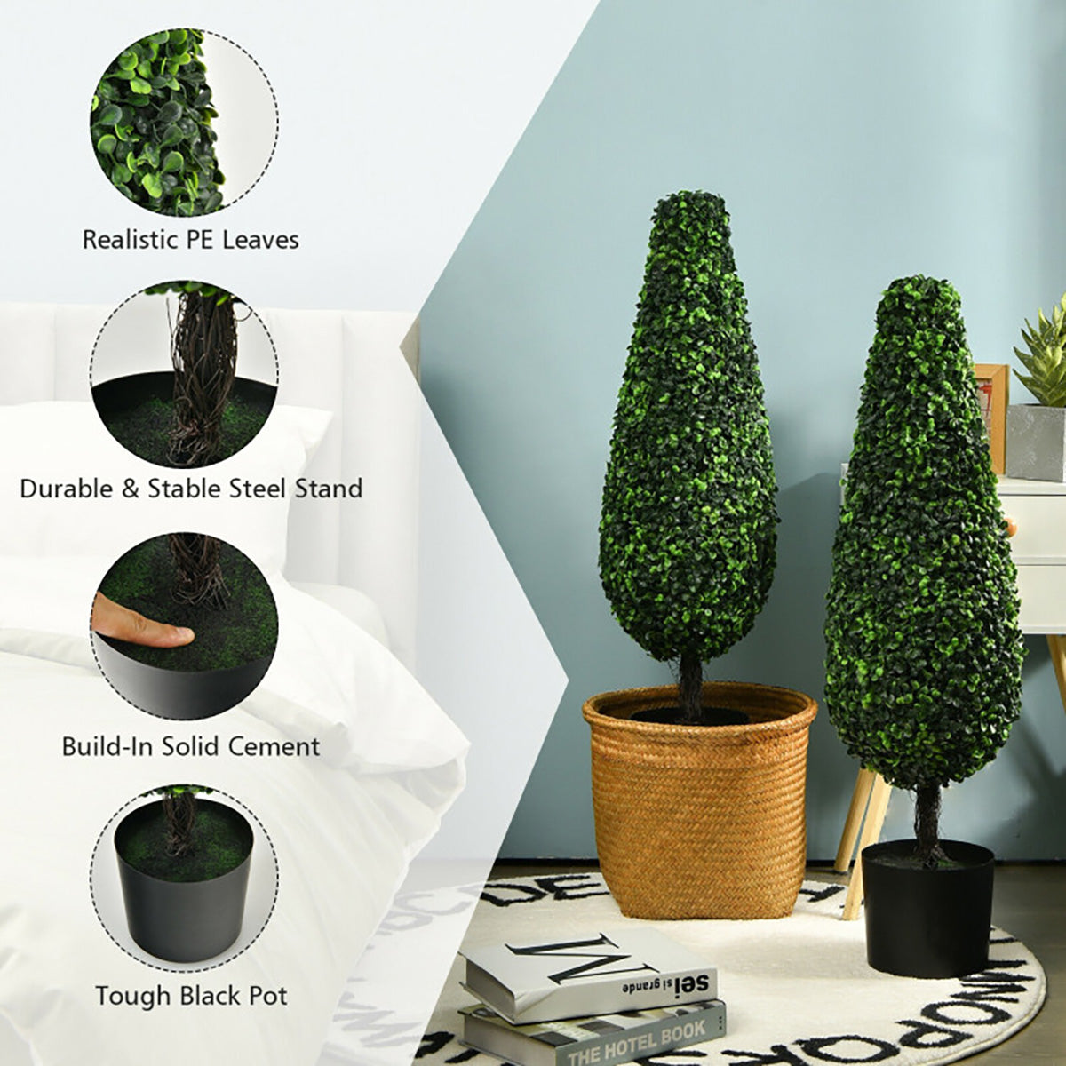 3' Artificial Boxwood Tower Topiary Trees (Set of 2)