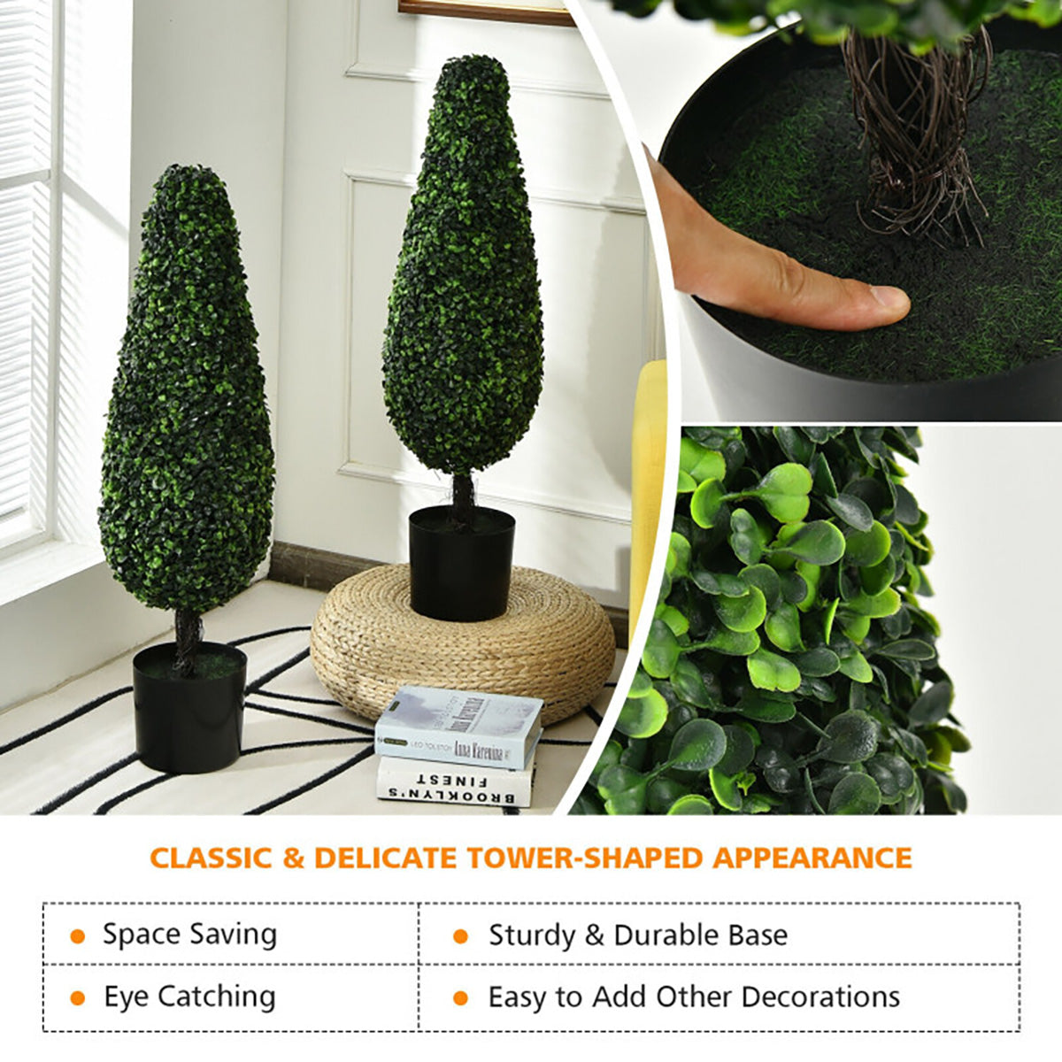 3' Artificial Boxwood Tower Topiary Trees (Set of 2)