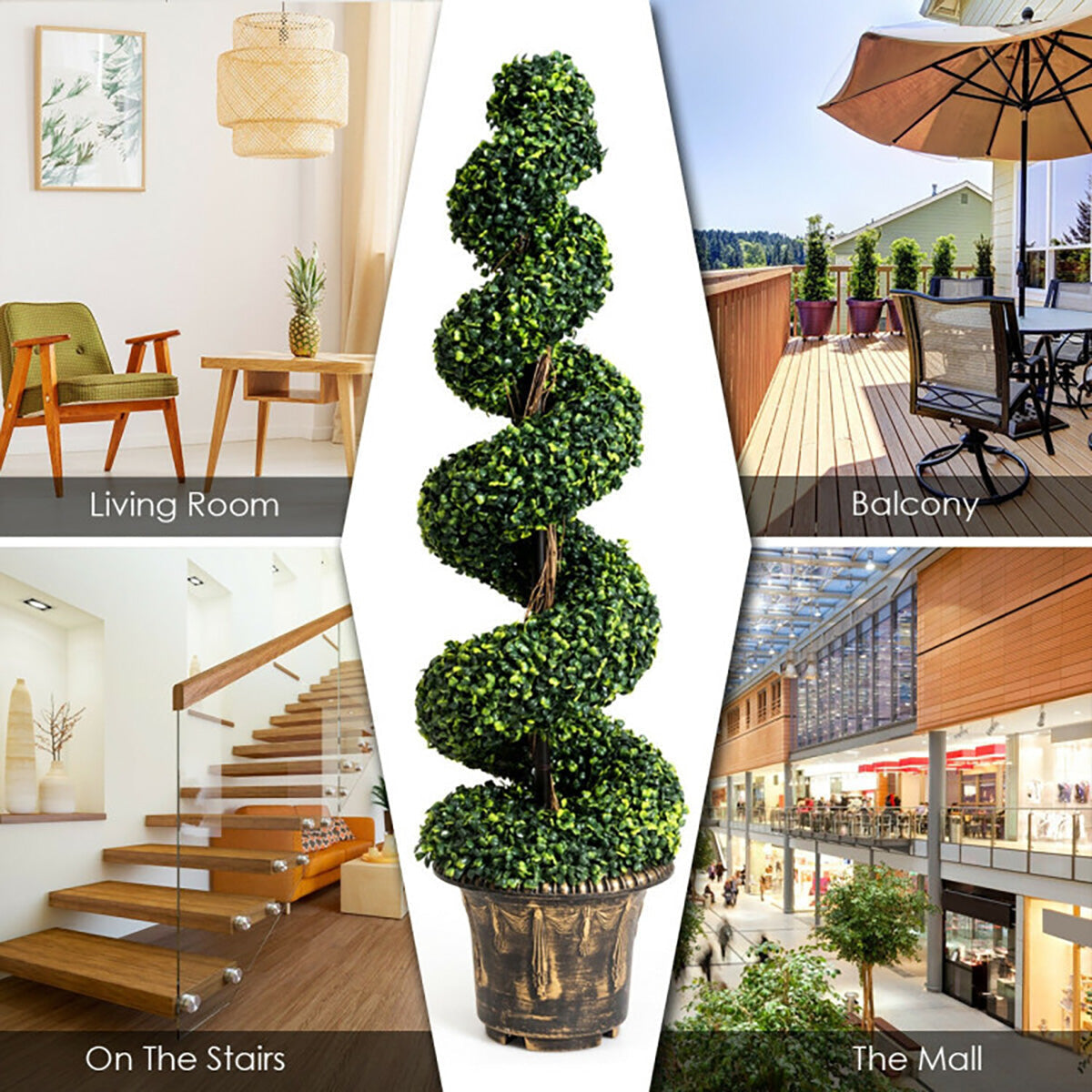 4' Artificial Boxwood Spiral Topiary Trees (Set of 2)