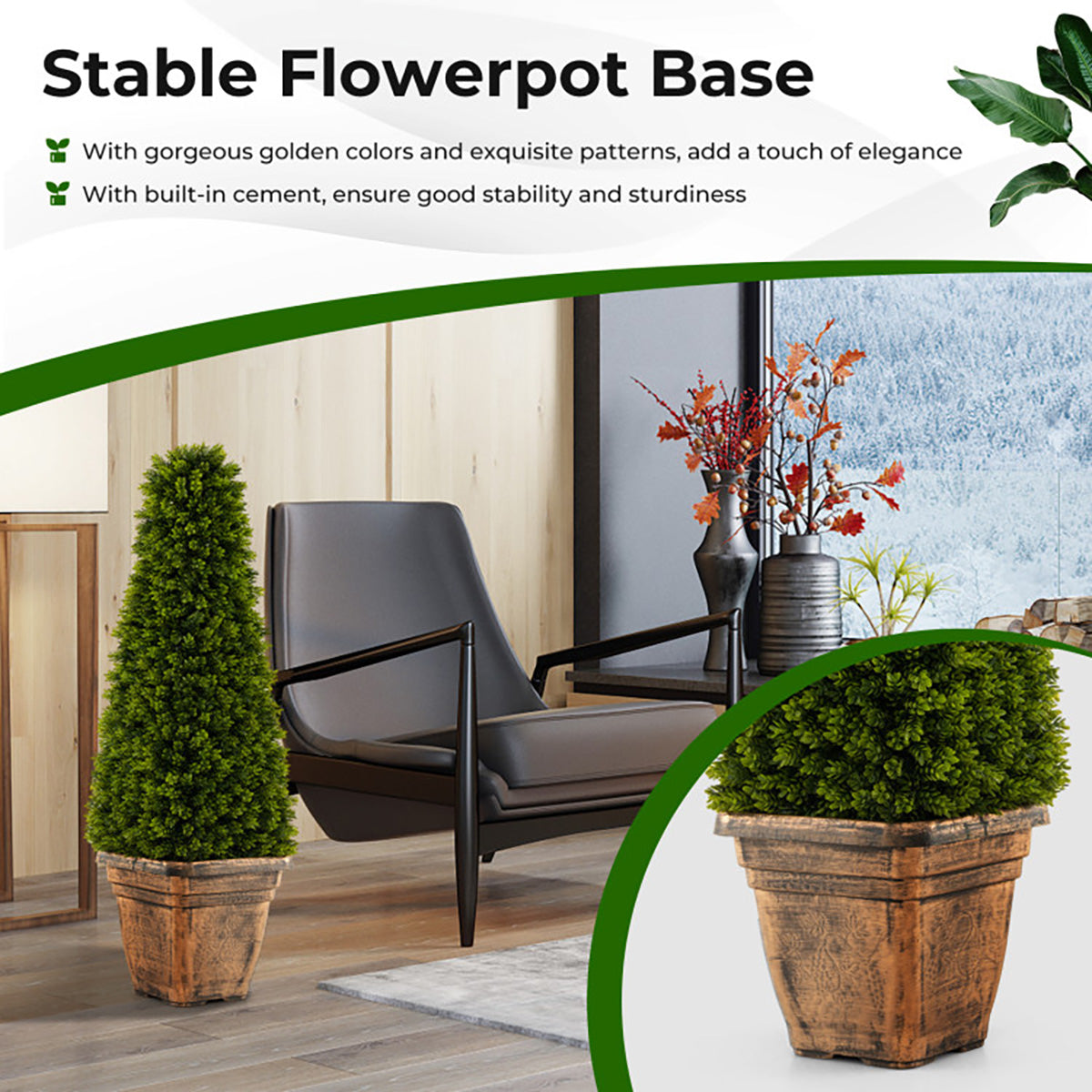 3' Artificial Boxwood Topiary Tree with Cement Flowerpot
