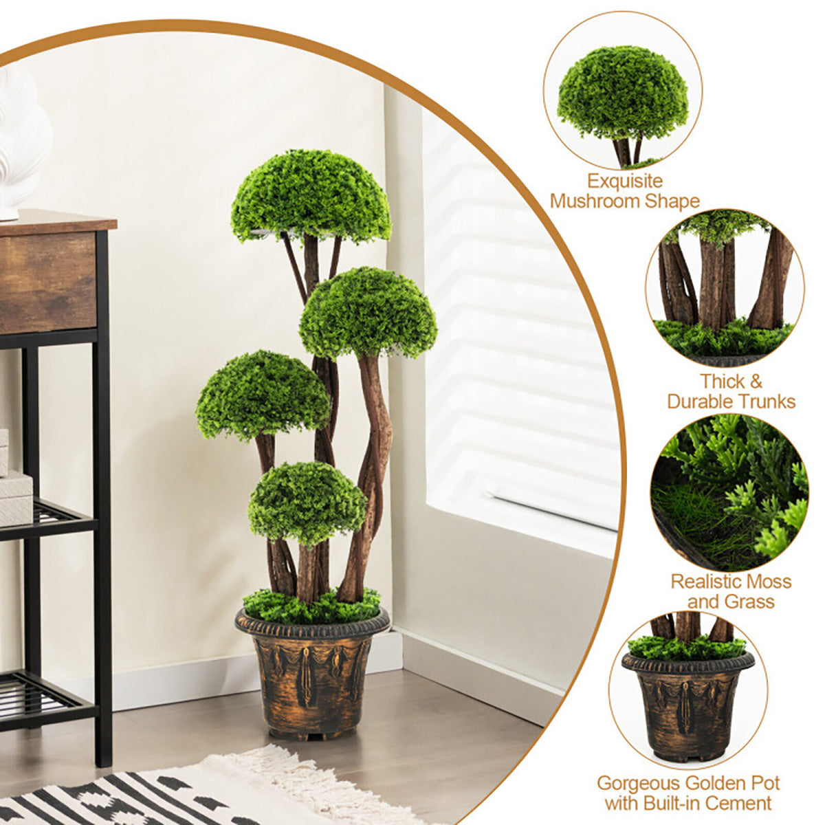 3' Artificial Cedar Topiary Tree with Rattan Trunk