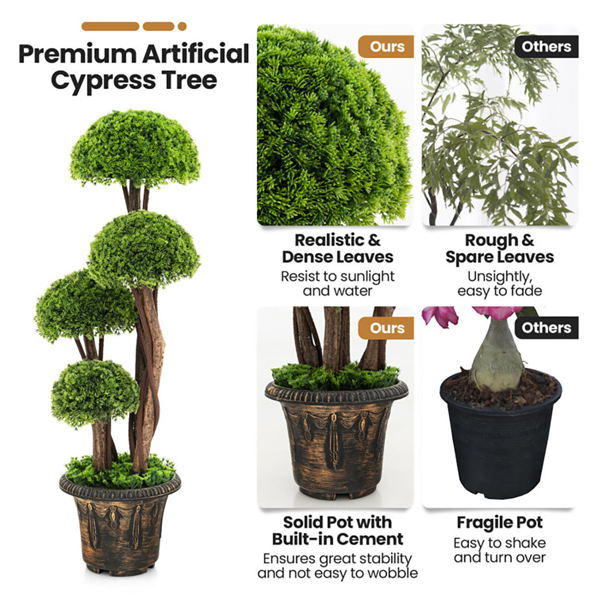 3' Artificial Cedar Topiary Tree with Rattan Trunk