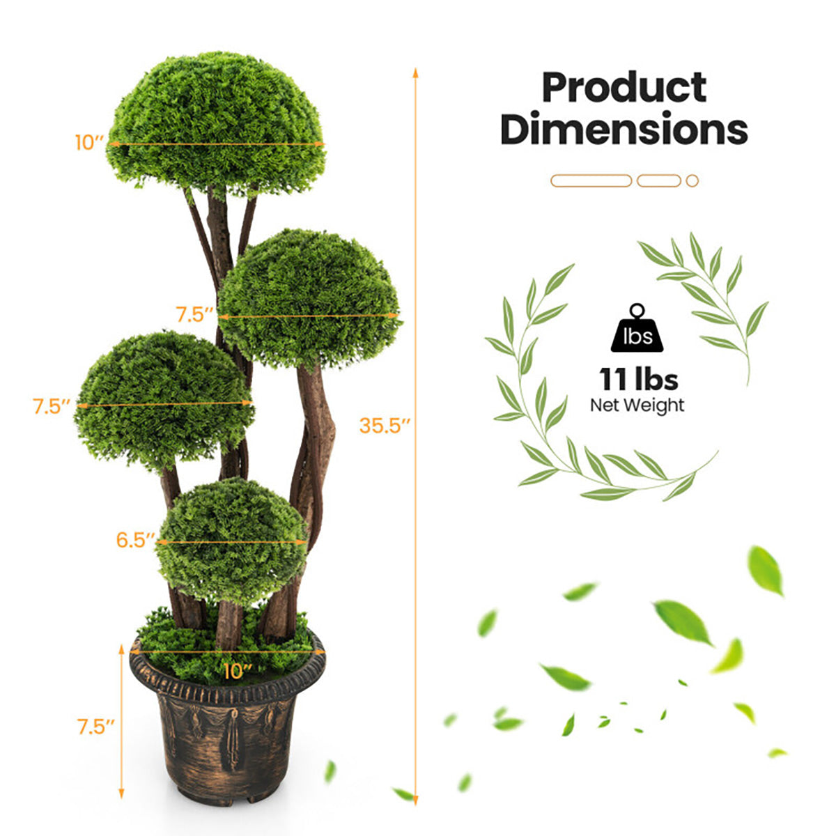3' Artificial Cedar Topiary Tree with Rattan Trunk