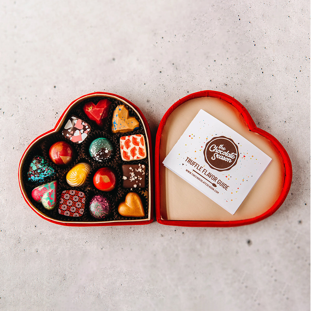 The Chocolate Season 14 Piece Velvet Heart Box