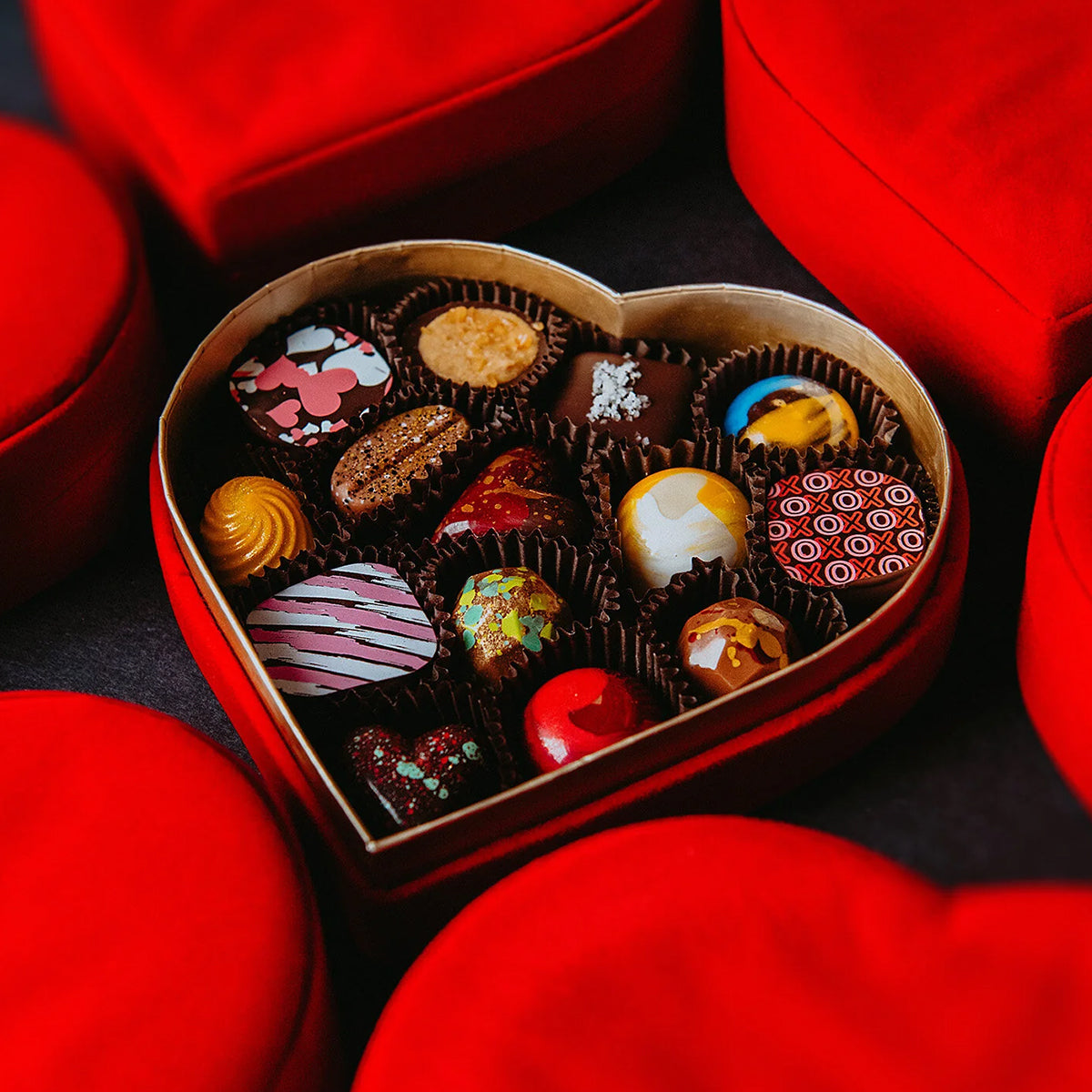 The Chocolate Season 14 Piece Velvet Heart Box