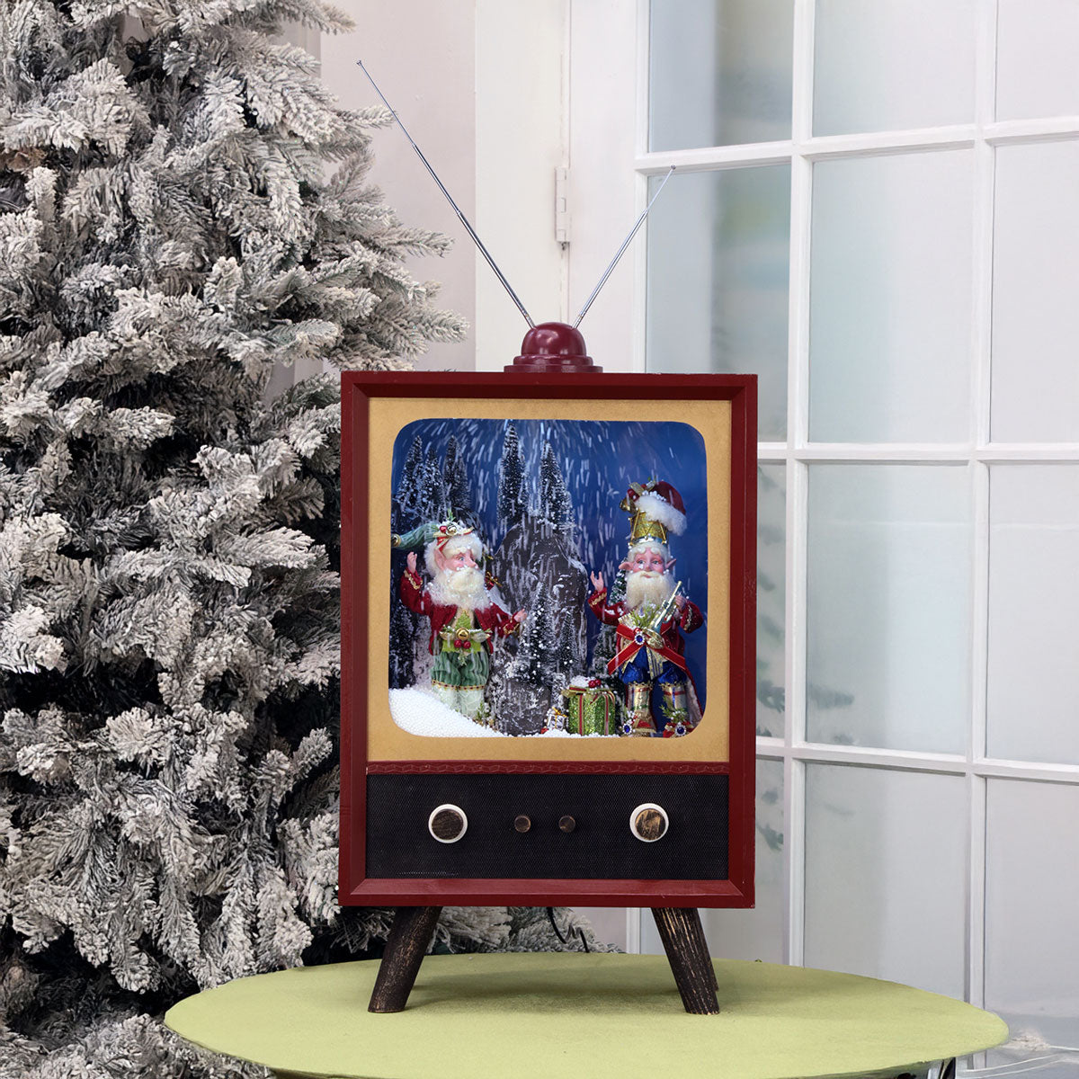 Snowing Retro TV with Elves