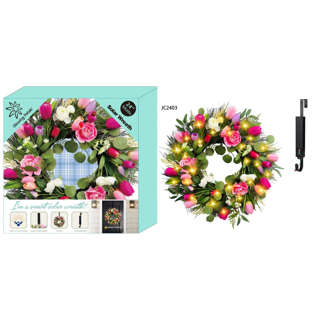 24'' Solar LED Wreath