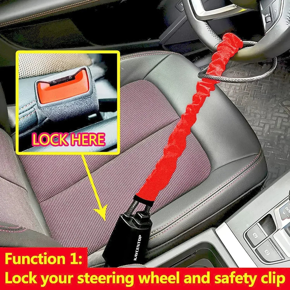 Universal Car Steering Wheel Lock with Seat Belt Security