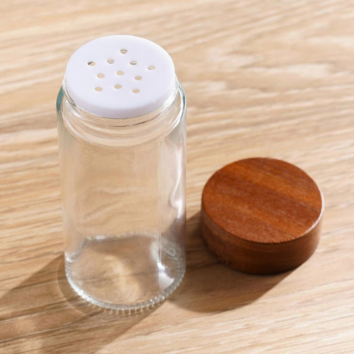 Spice Jar Set with Slanted Wooden Stand and Airtight Lids, 6-Piece