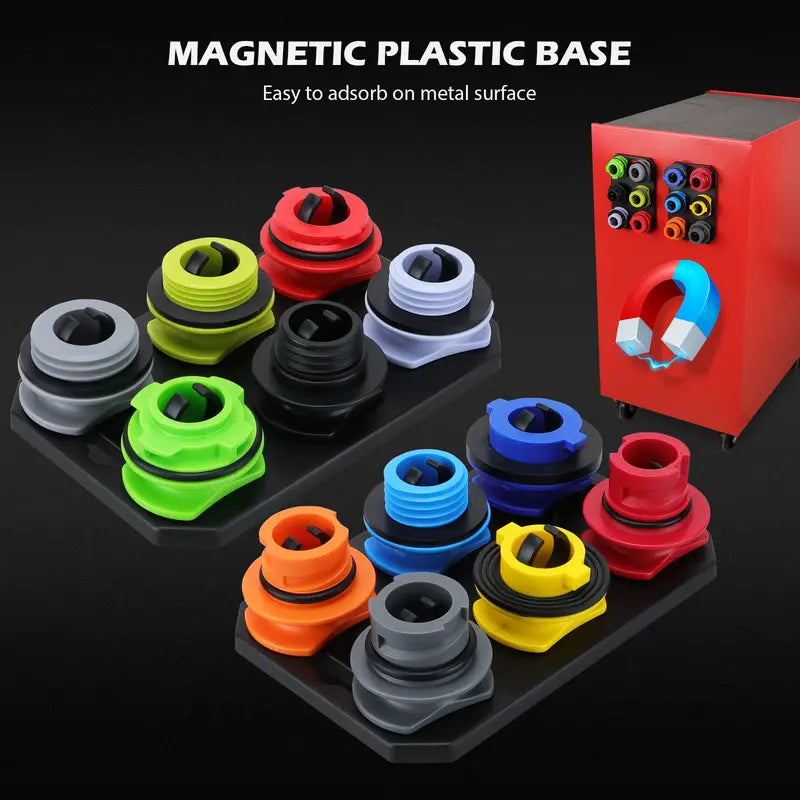 Threaded Oil Funnel Adapter Set with Rubber Gaskets and Magnetic Storage, 12-Piece