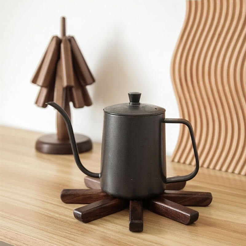 Walnut Table Mat with Heat-Resistant Thick Base and Stackable Tree Design, Oiled Finish