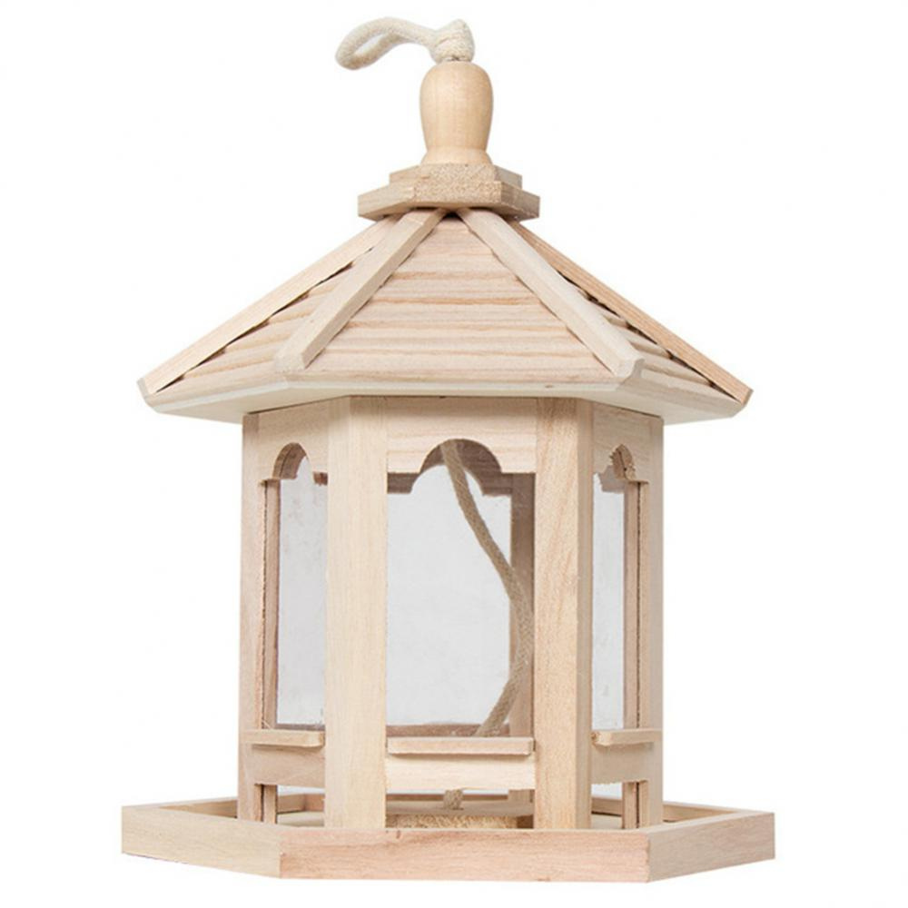 Wooden Bird Feeder with Transparent Acrylic Panel and Protective Roof