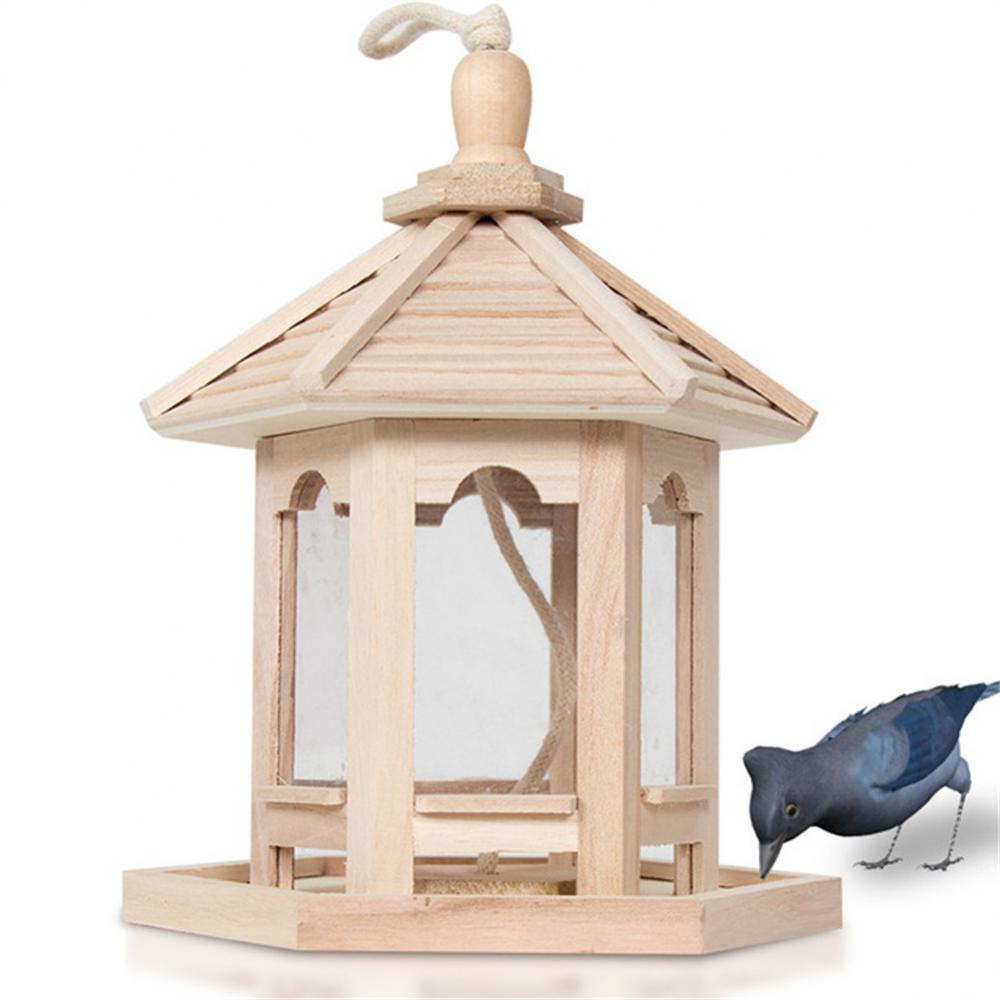 Wooden Bird Feeder with Transparent Acrylic Panel and Protective Roof