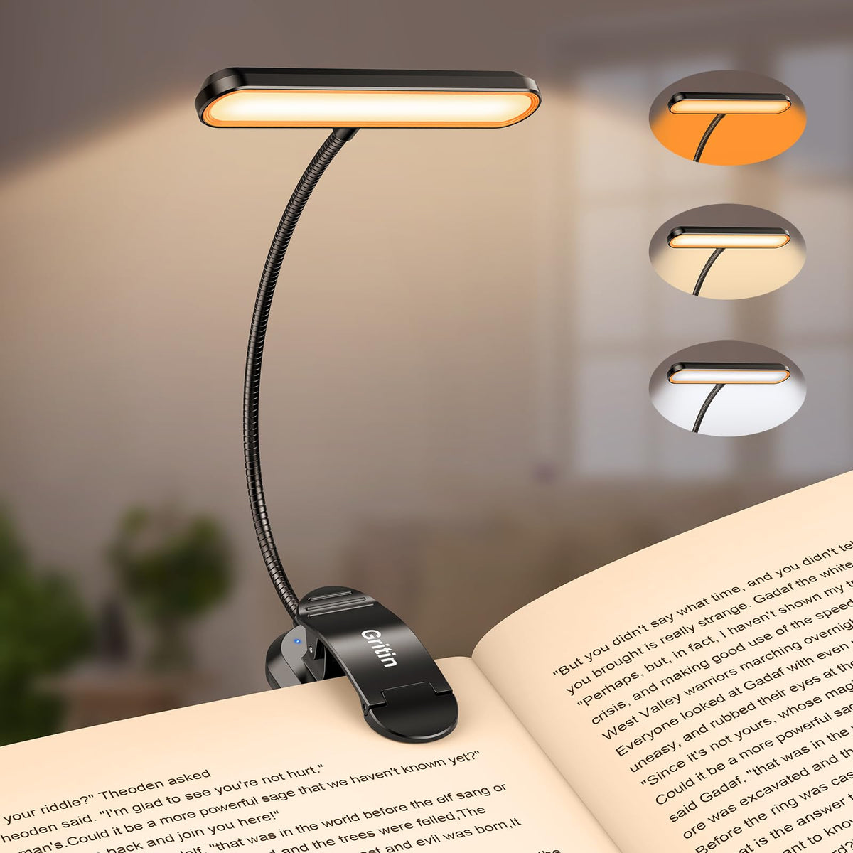 Rechargeable Book Light with Wide Horizontal Head and 360 Degree Flexible Neck, USB-C