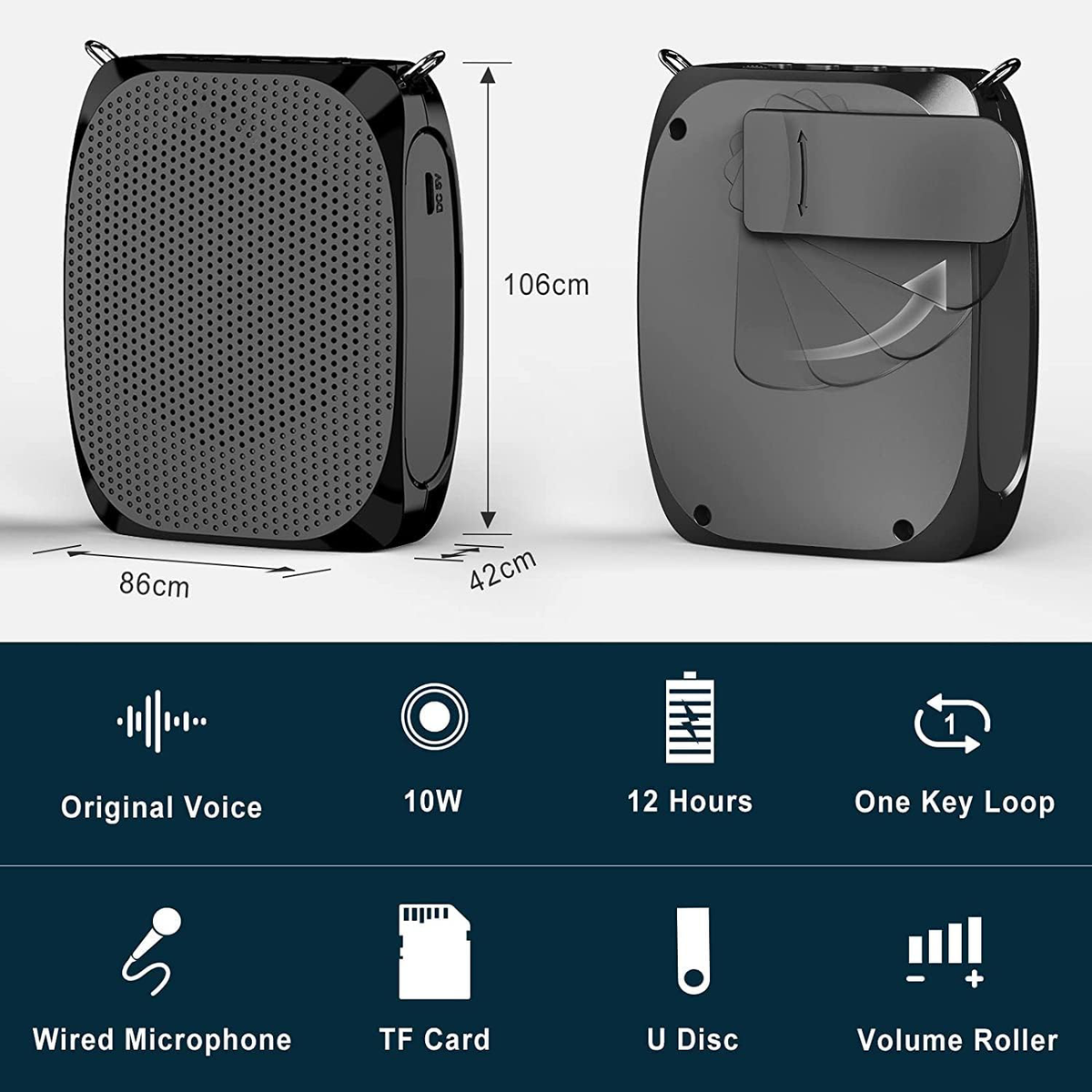 Wearable Voice Amplifier with Gooseneck Microphone and Noise Reduction, 10W Speaker