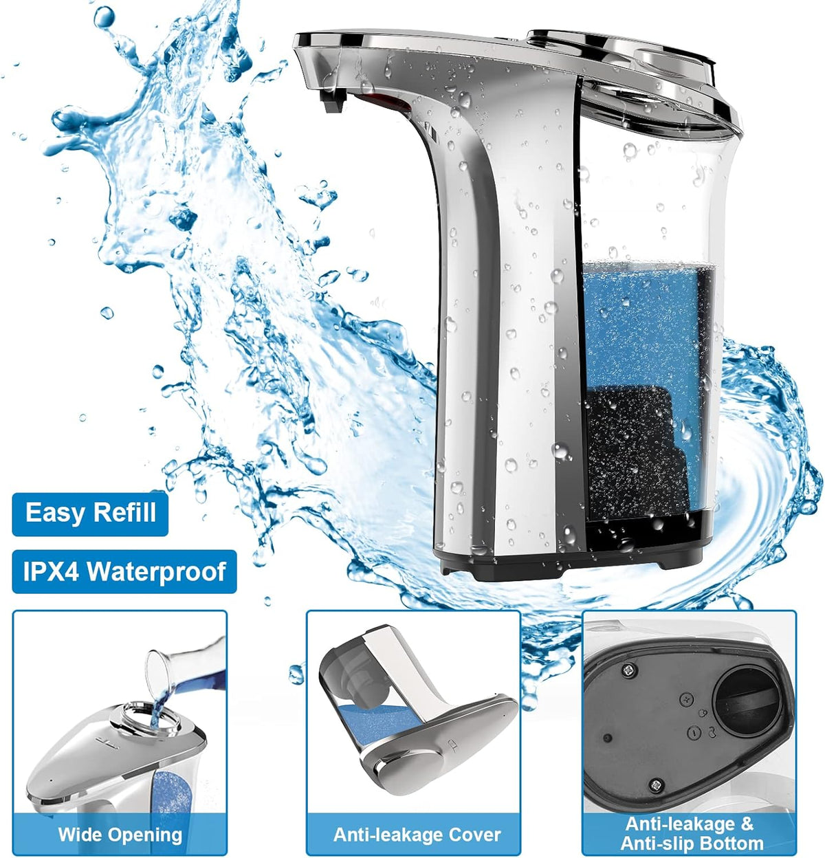 Touchless Soap Dispenser with Motion Sensor and Adjustable Soap Settings for Kitchen