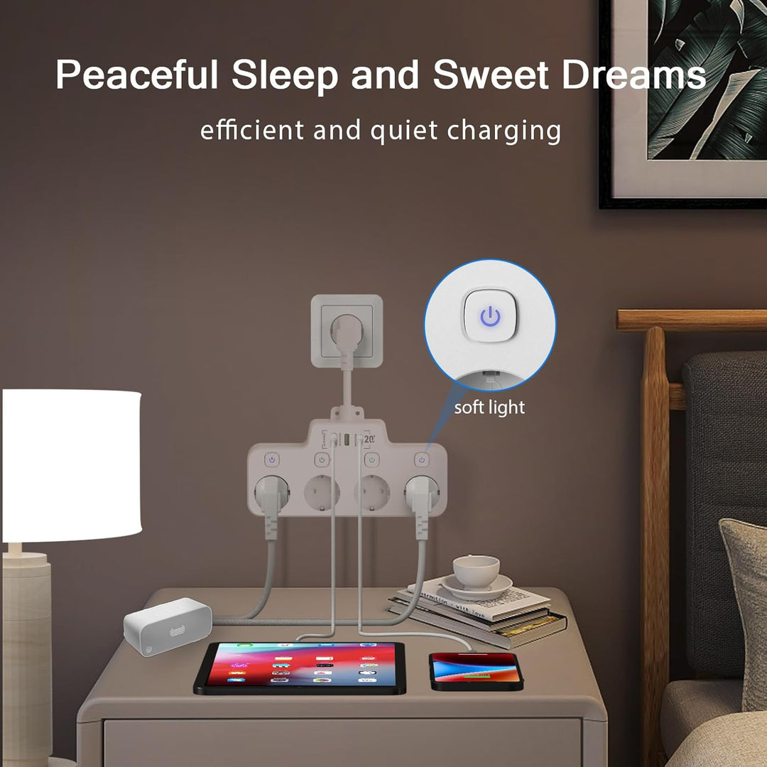 Wall-mounted Power Strip With Independent Switch - 2 USB A And 1 USB C