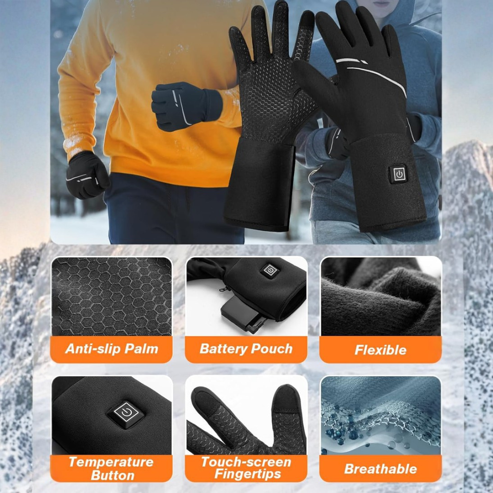 Thin Heated Glove Liners with Rechargeable Batteries