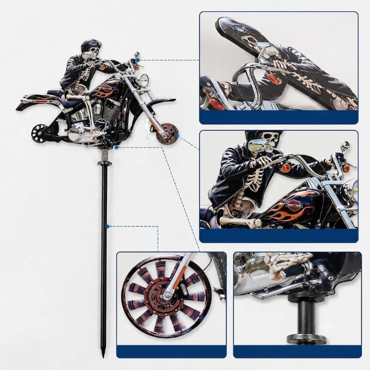 Skeleton Motorcycle Wind Spinner with Ground Stake for Gardens