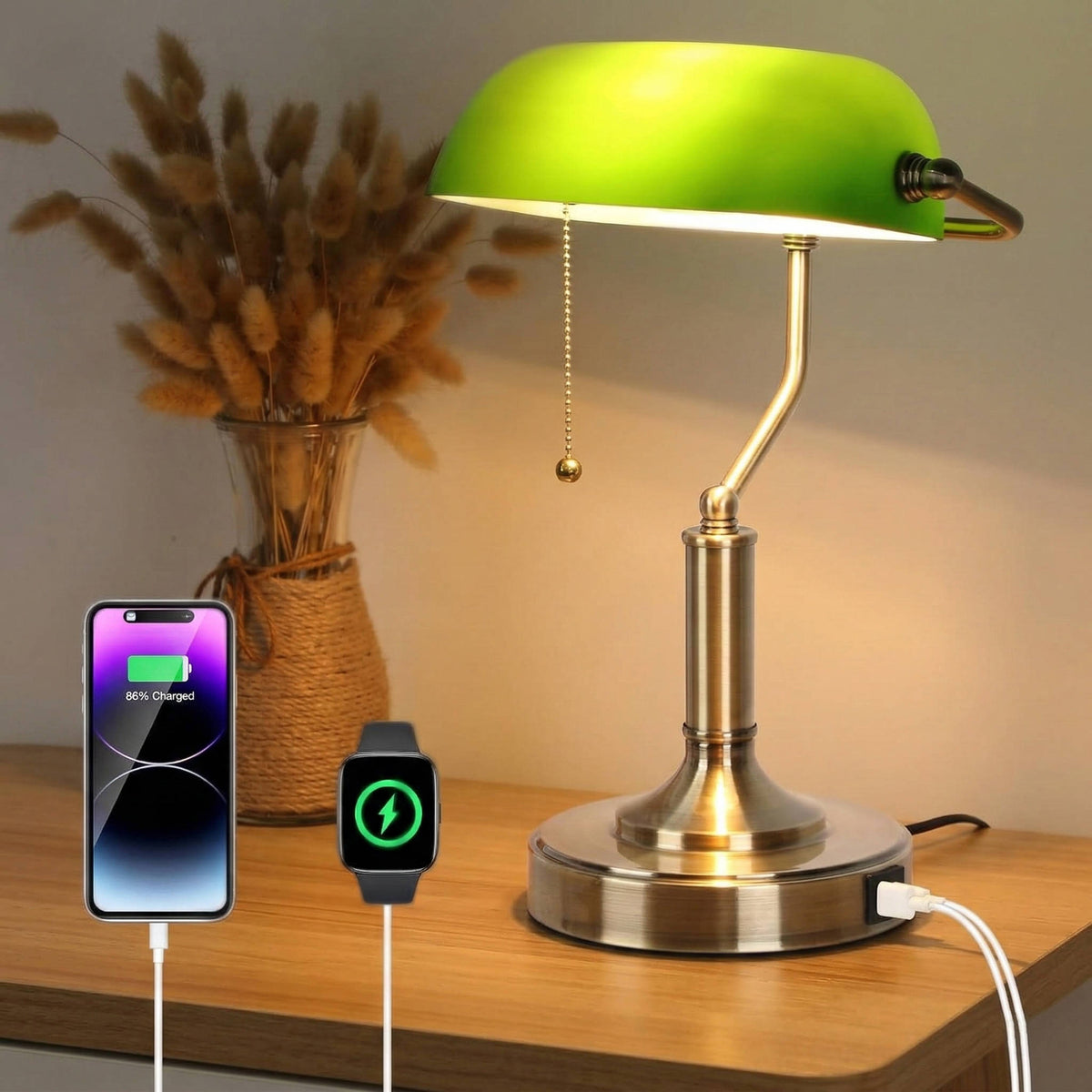 Vintage Bankers Desk Lamp, Retro Green Table Lamp