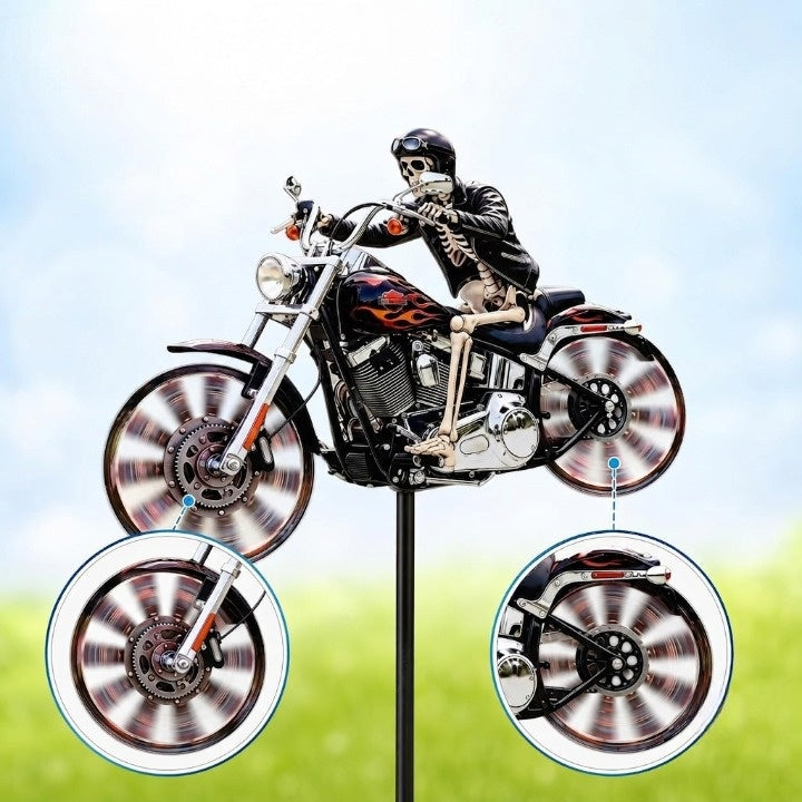 Skeleton Motorcycle Wind Spinner with Ground Stake for Gardens
