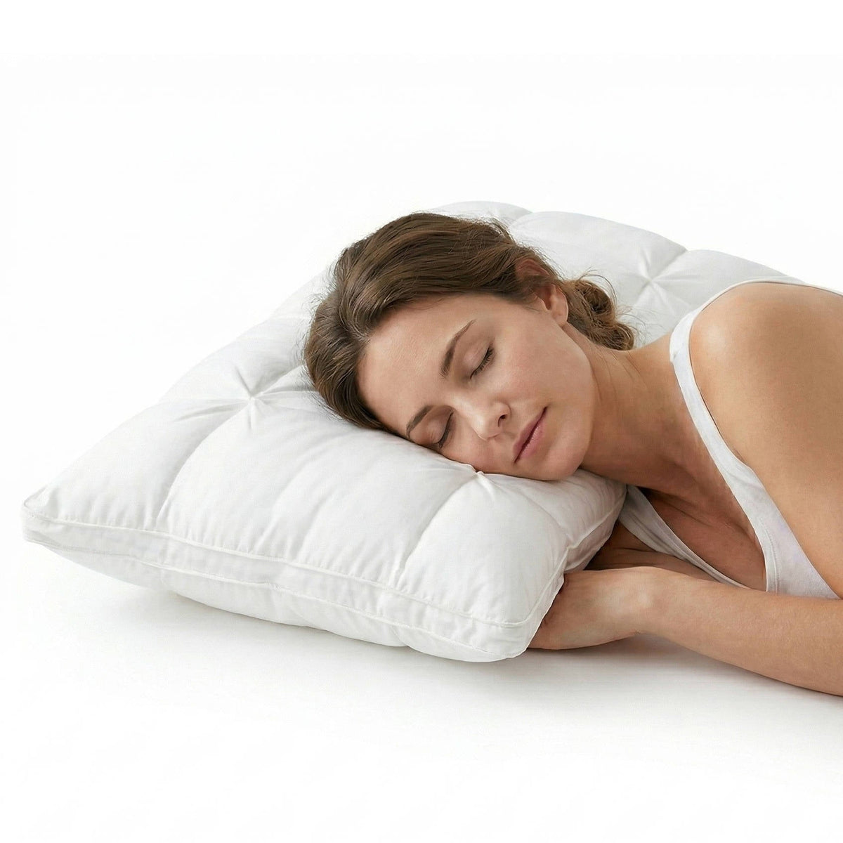 Soft Quilted Puff Grid Design Pillow, Fluffy Breathable Support for Side, Back & Stomach Sleepers, Plush Bed Pillow