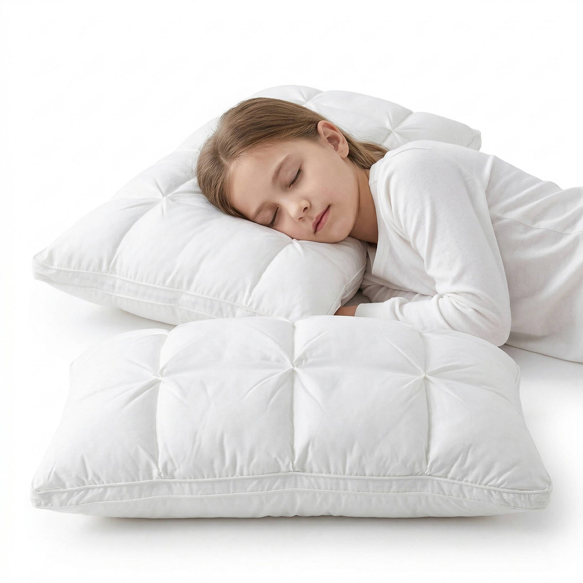 Soft Quilted Puff Grid Design Pillow, Fluffy Breathable Support for Side, Back & Stomach Sleepers, Plush Bed Pillow