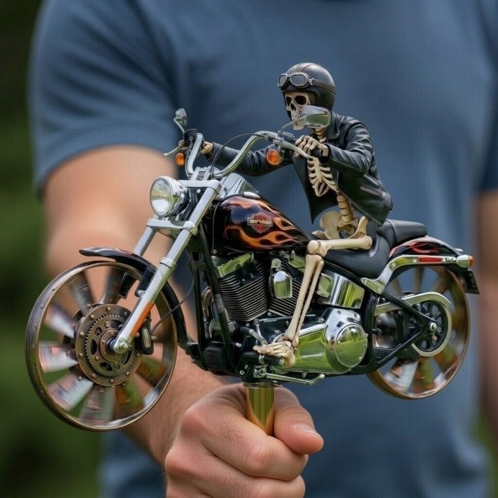 Skeleton Motorcycle Wind Spinner with Ground Stake for Gardens