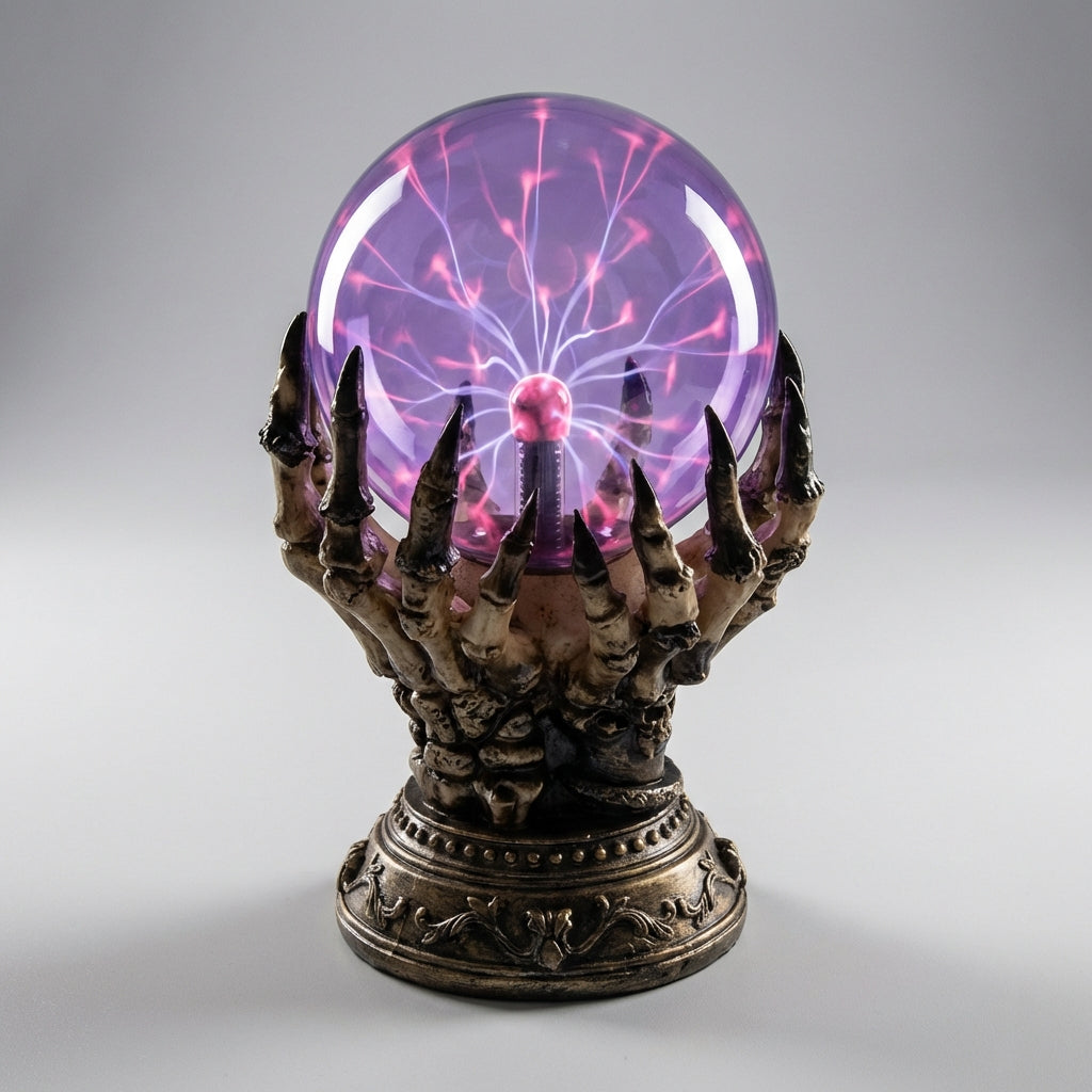 Skeletal Hand Plasma Lamp with Interactive Touch Globe and Color Changing Light