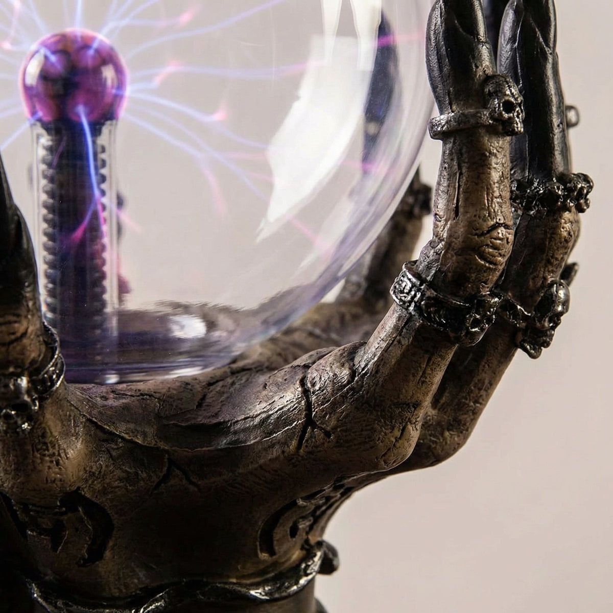 Skeletal Hand Plasma Lamp with Interactive Touch Globe and Color Changing Light