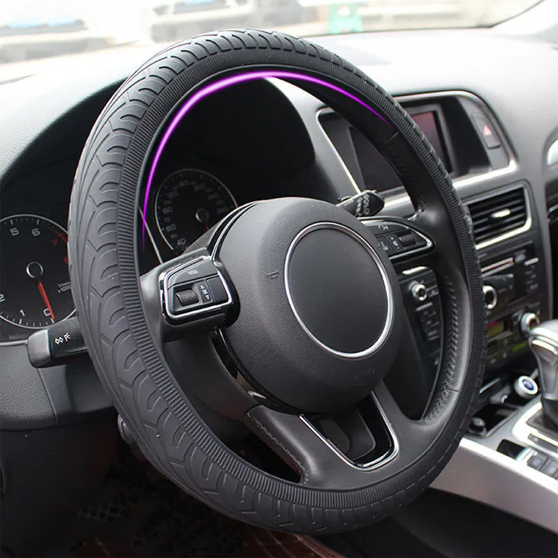 Steering Wheel Cover with Crocodile-Texture Grip and Palm Massage Nodules, Fits 14-16in