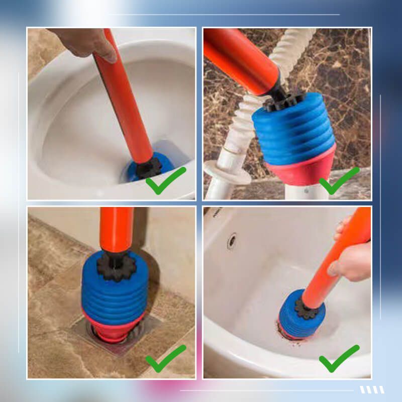 Toilet Plunger with High-Pressure Air Pump and Multiple Nozzle Adapters, Ergonomic Handle
