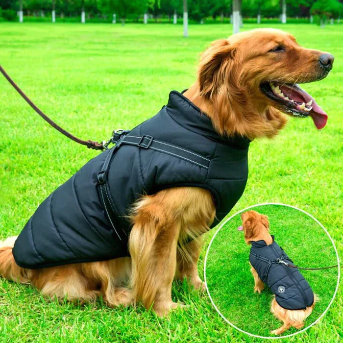Waterproof Winter Dog Jacket Sherpa Fleece Lined Built-In Harness