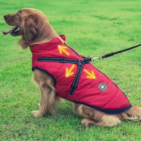 Waterproof Winter Dog Jacket Sherpa Fleece Lined Built-In Harness