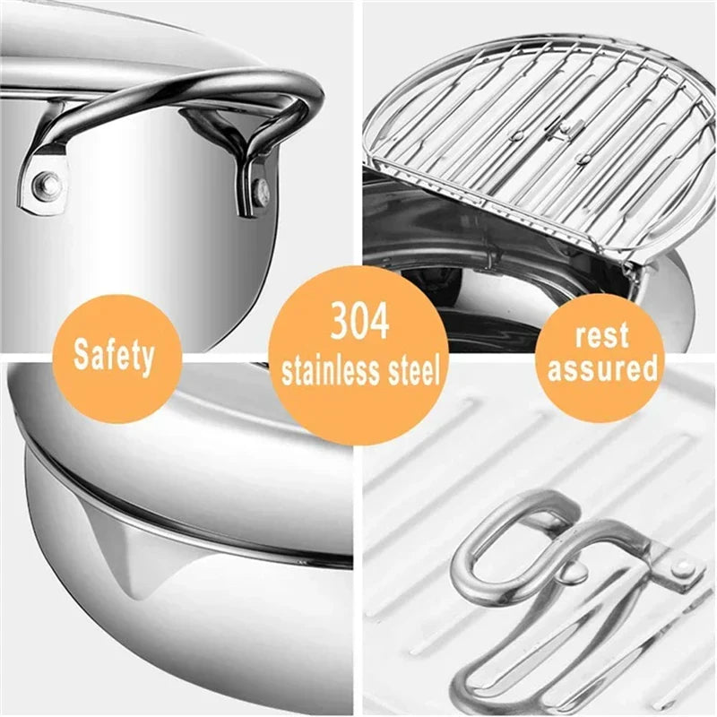 Stainless Steel Tempura Pan with Built-in Thermometer for Even Frying