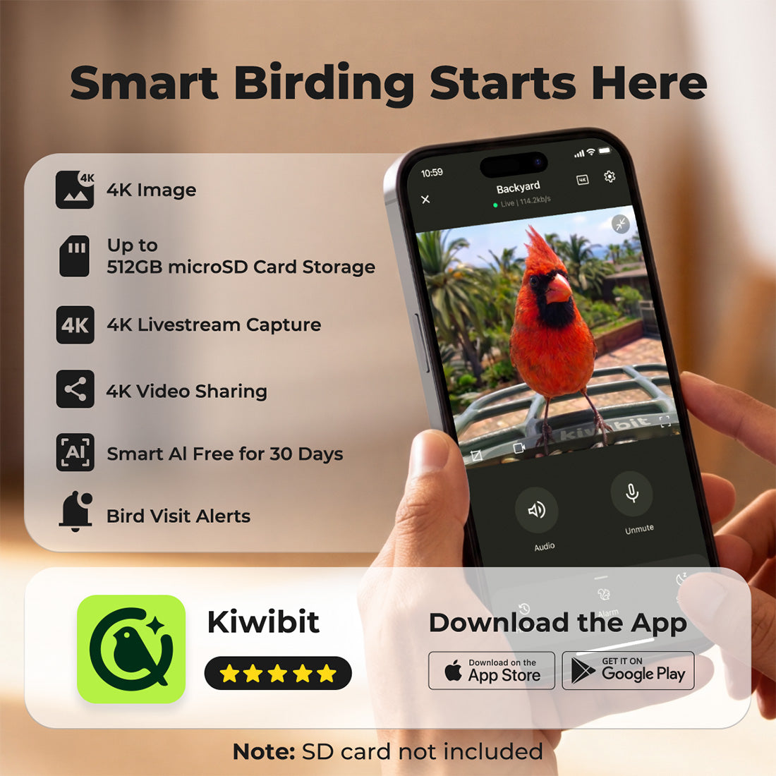 Bird Feeder 2 Pro 4K AI Camera with Solar Panel (Lifetime AI Included)