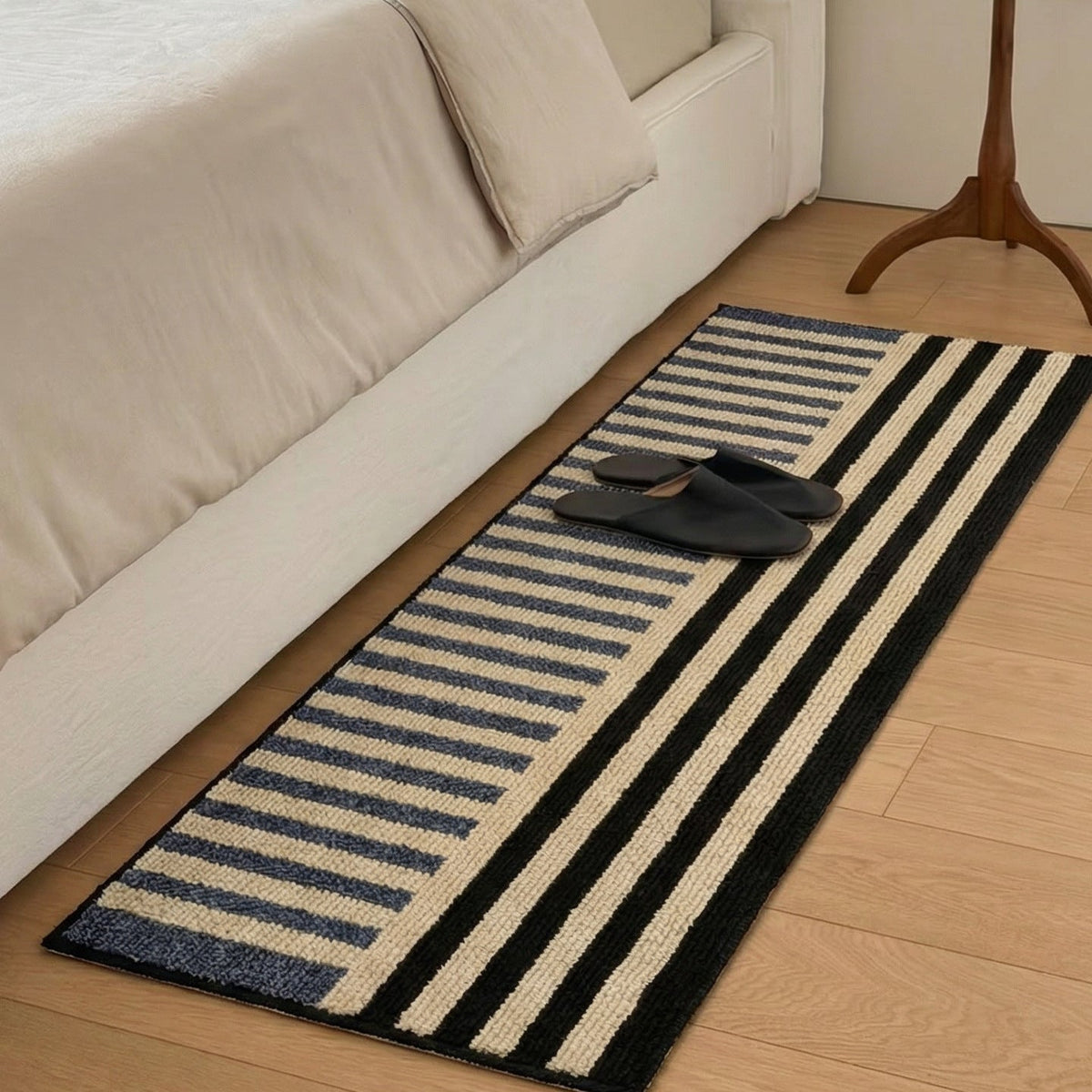 Striped Runner Mat with Soft Textile Material for Hallways and Entryways