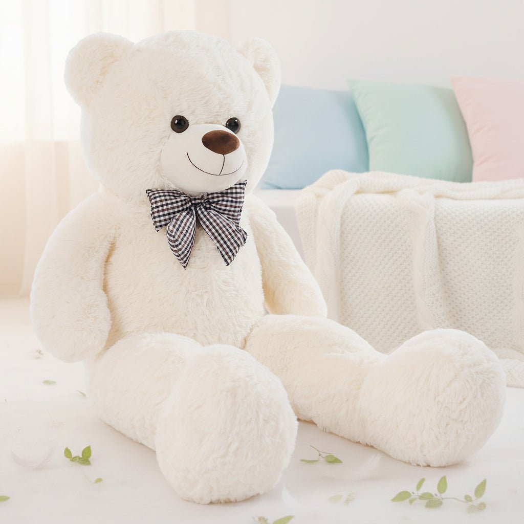 White Plush Bear Stuffed Animal with Bow Tie and 120cm Height for Kids