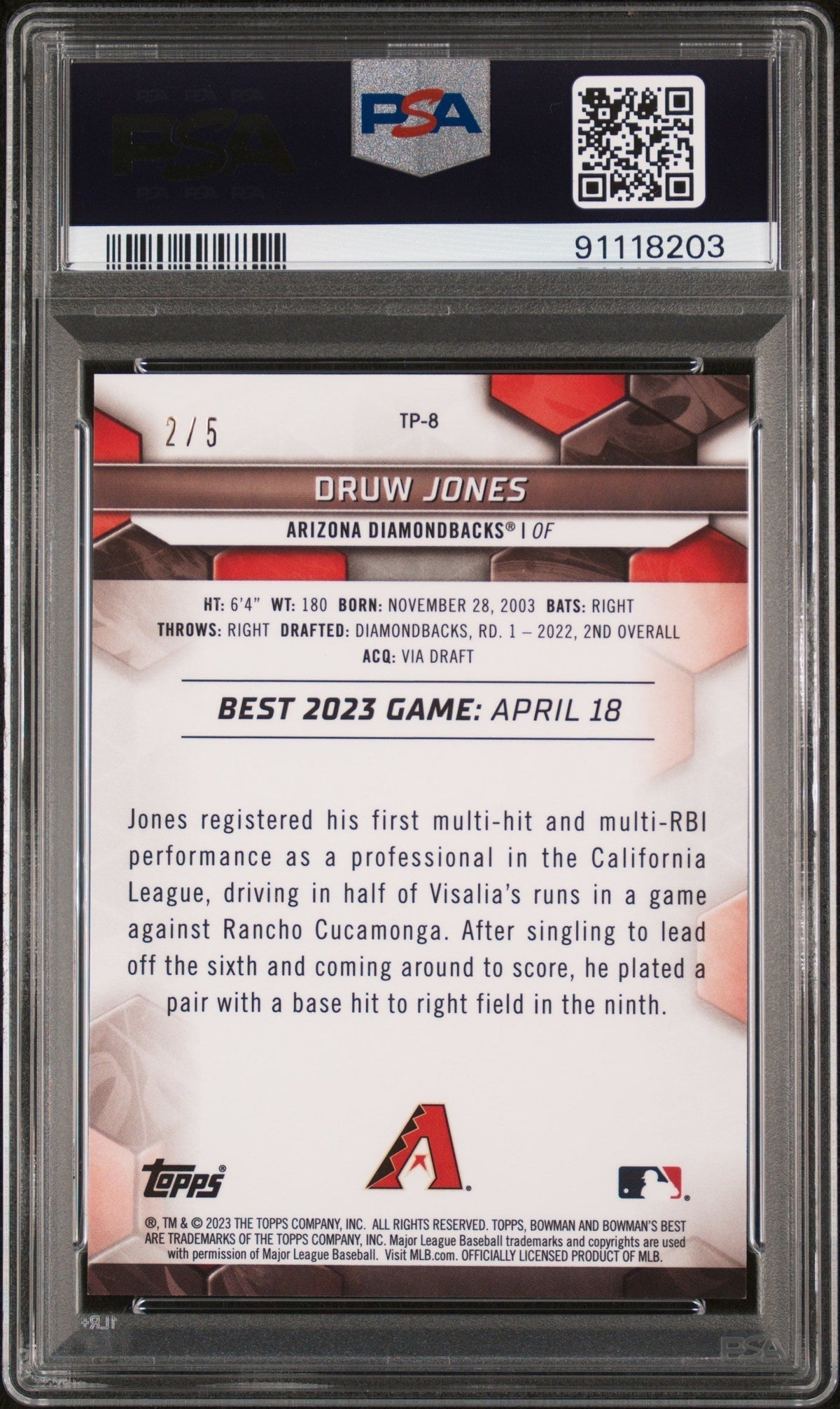 2023 Bowman's Best Top Prospects Druw Jones #TP8 Red Lava PSA 8